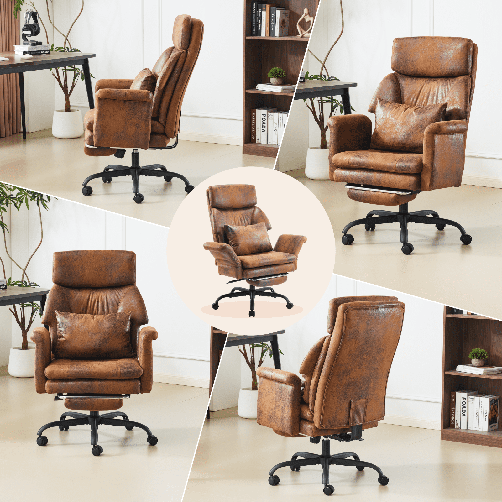 Ktaxon Gaming Chair with Footrest, High Back Bronzing Cloth Office Chair, Adjustable Reclining Desk Chair with Lumbar Support, Swivel Task Seating for Adults Brown