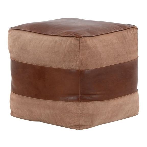 Cobbler Canvas Pouf in Leather and Tan Canvas by
