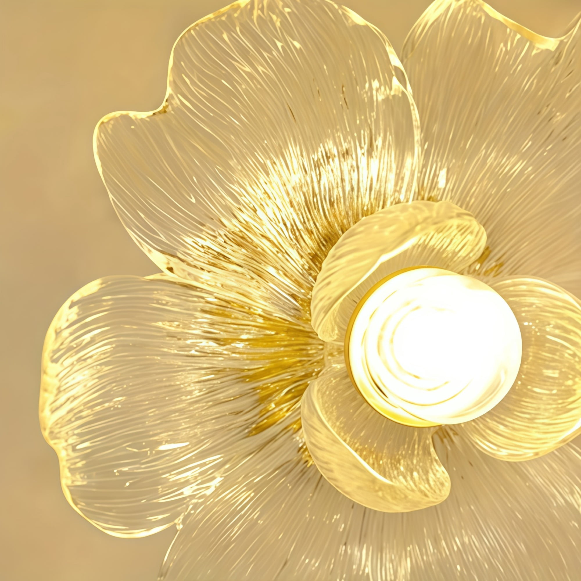 Glass Flower Ceiling Light Semi Flush Mount Hallway Ceiling Light Fixtures Large Gold Bathroom Close to Ceiling Light Floral Petal Kitchen Lamp for Entryway Porch Closet Balcony