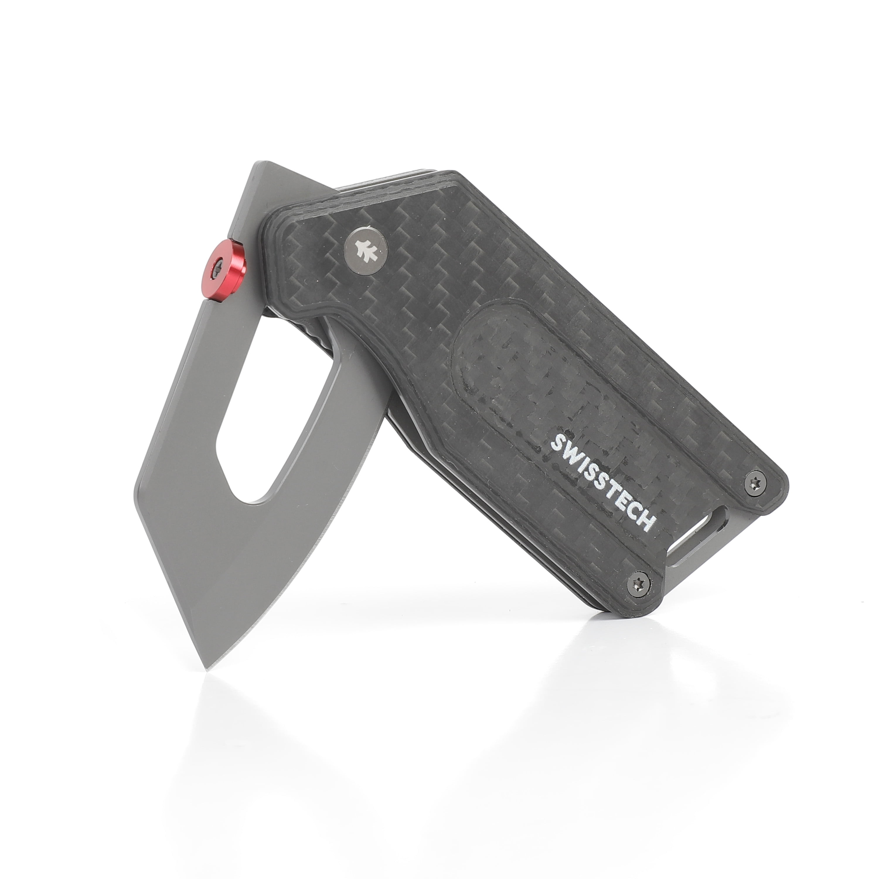 Swiss Tech 5.5" Ball Bearing Assisted Folding Pocket Knife, 2.5" AUS-8 Steel, 3" Carbon Fiber Handle with Money Clip, Multi-Color