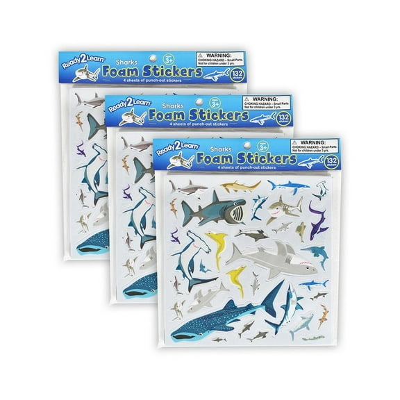 READY 2 LEARN Foam Stickers - Sharks -132 Per Pack - 3 Packs