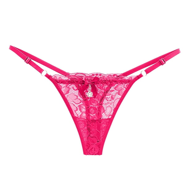 Braguitas tanga de encaje transparente para mujer - Cintura ajustable, detalle de lazo, sin costuras, lavado a mano, talla única para cinturas de 58-80 cm