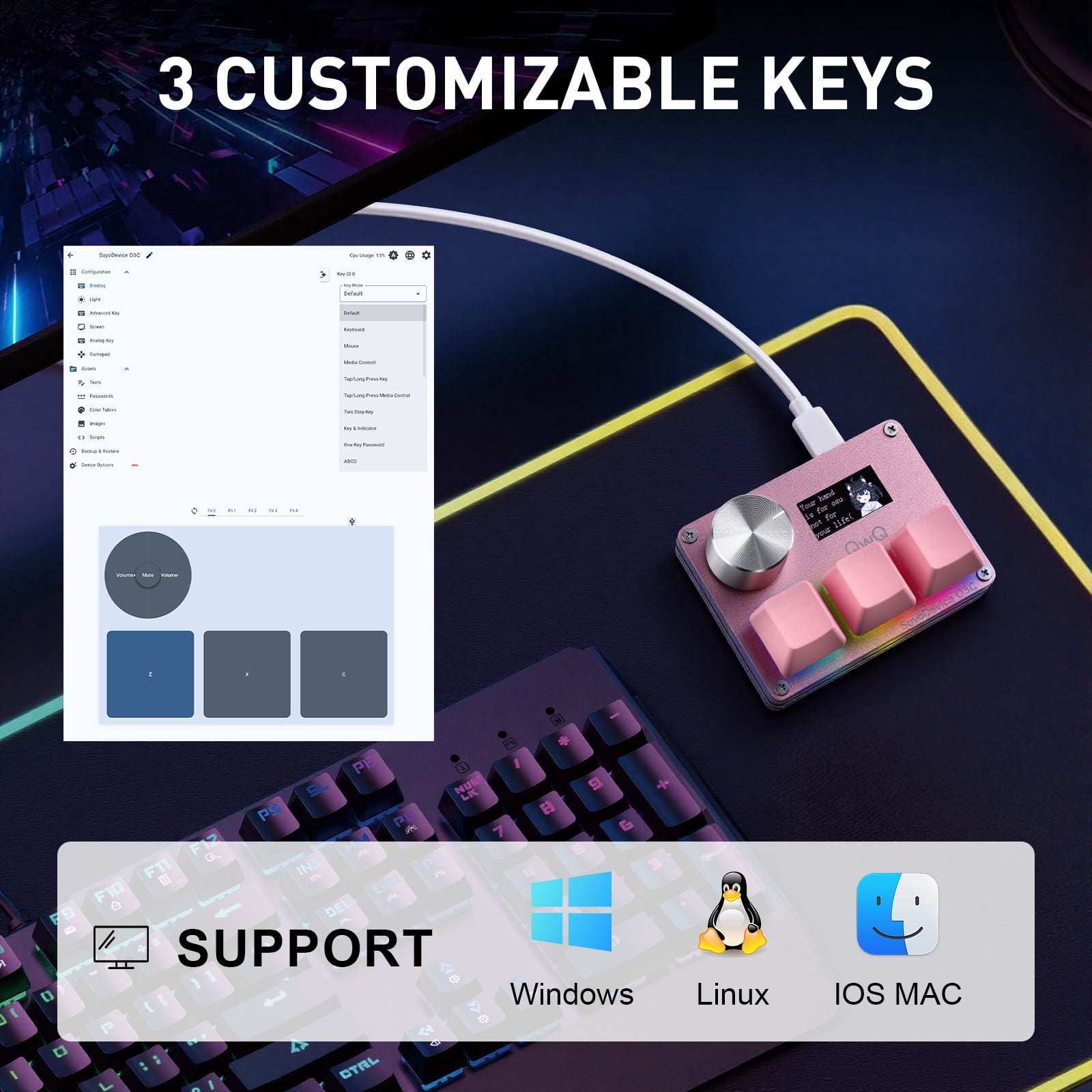 SayoDevice O3C Rapid Trigger Mini Keyboard Magnetic Switches Keyboard OSU Geometry Dash