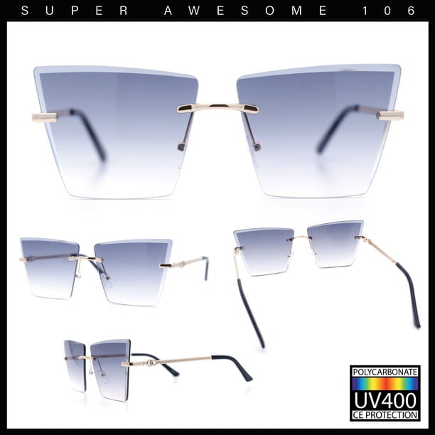 Womens Beveled Large Square Rectangle Rimless Cat Eye Luxury  display picture 1