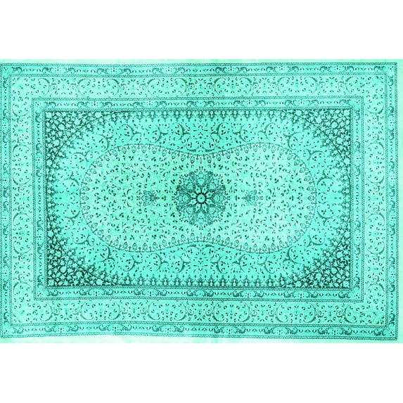 Ahgly Company Indoor Rectangle Persian Turquoise Blue Traditional Area Rugs, 8' x 10'