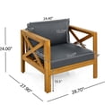 thumbnail image 3 of Teak Finish Acacia Wood Outdoor Conversation Set with 2 Armchairs and Side Table, Dark Gray Waterproof Cushions, 3 of 10