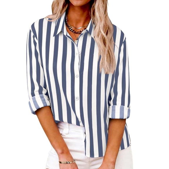 Button Down Shirts for Women Dressy Floral Printed Long Sleeve Blouse Business Casual Work Tops Summer Holiday Blue L