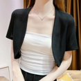 thumbnail image 2 of Lixiuxyad ‌Women's Short Sleeve Bolero Shrug Lightweight Open-Front Cardigan Summer Outfits,Black, 2 of 5