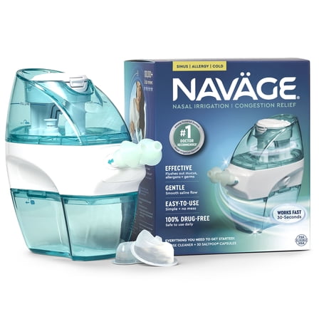 Navage Nasal Care Starter Bundle Nose Cleaner, 20 SaltPods, Plus Bonus 10 SaltPods