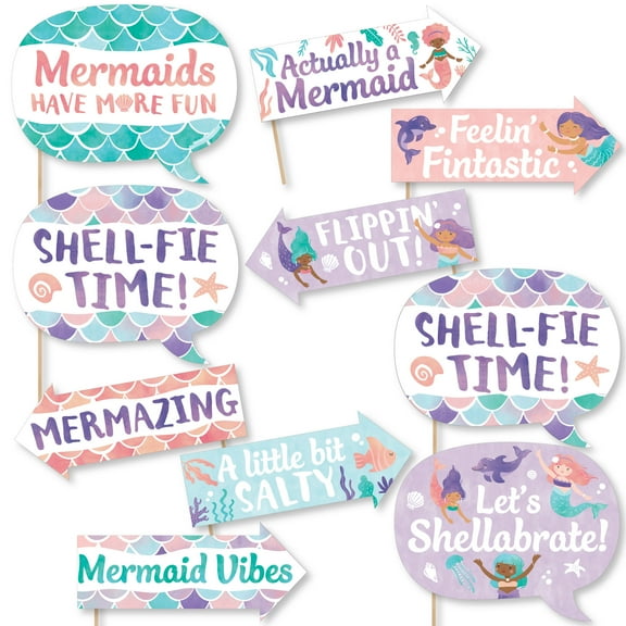 Big Dot of Happiness Funny Mermaid Party Photo Booth Props Kit, Mermaid Birthday Party Decorations - 10 Count Selfie Prop Sticks