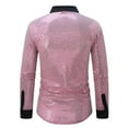 thumbnail image 3 of IYTR Men's Shiny Sequin Mesh Long Sleeve Shirts Casual Fashion Stretch Button Down Lapel Beach Shirt (Pink,M), 3 of 8