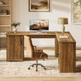 thumbnail image 4 of Tribesigns Farmhouse L Shaped Desk with Drawers, 63 Inch Large Executive Home Office Desk with File Cabinet and Drawers, Brown, 4 of 7