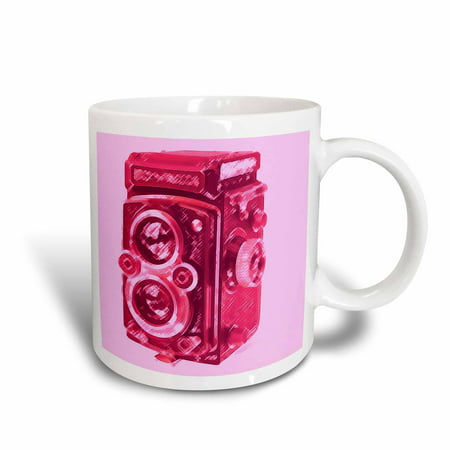 3dRose Picture of a Vintage brown Twin Lens reflex TLR pink camera, Ceramic Mug,