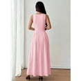 thumbnail image 2 of Petite Womens Solid Pink Square Neck Ruched Flared Maxi Dress For Spring Summer, 2 of 7