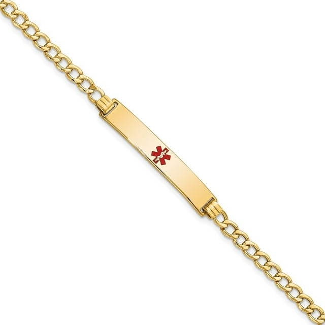 Diamond2Deal 14K Bracelet Médical Rouge en Émail Jaune Or Semi-Solide pour Femmes (L-7 Pouces, L-6.5mm)