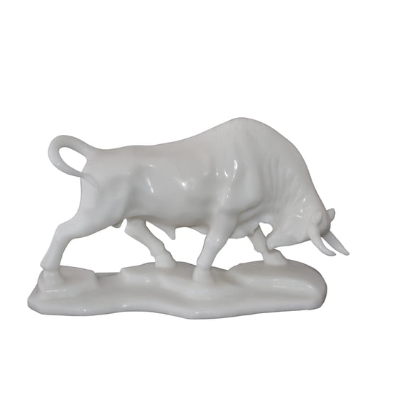 Wall Street Bull Made of White Marble Size: 11" x 5" x 7"H