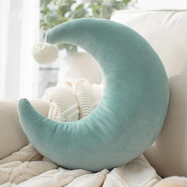Phantoscope Kids Pillow Moon Shape with Pom Pom Soft Velvet Series