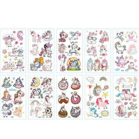 Temporary Tattoos Girls AkoaDa Cute Unicorn Waterproof Temporary Fake Tattoo Stickers Design for Kid Children Girls Party Supplies Party Stickers Decor ()