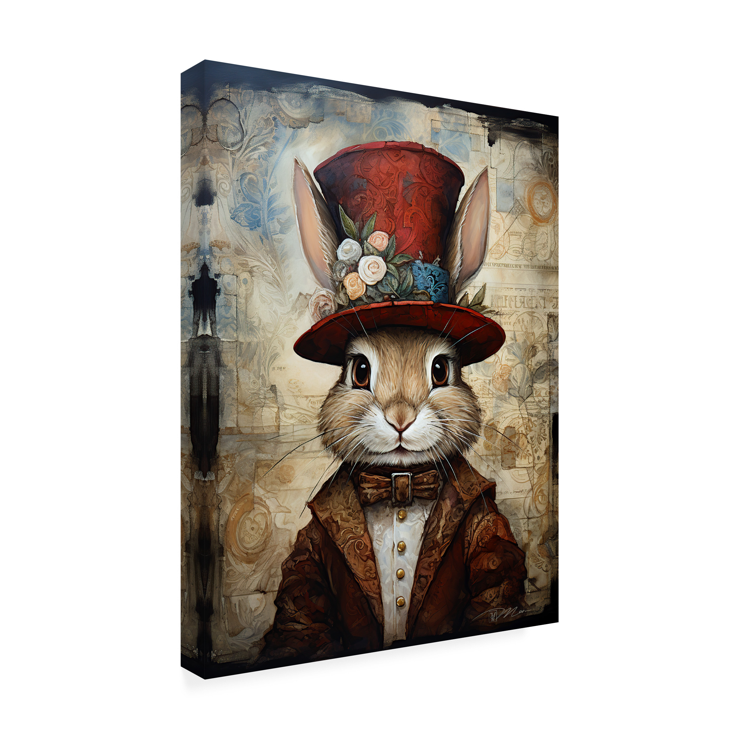 Canvas Wall Art - Momart 'Cute Rabbit With A Red Hat Baroque Style 2' Wall Art for Living Room, Bedroom, or Office Décor by Trademark Fine Art - 18 x 24 Inches