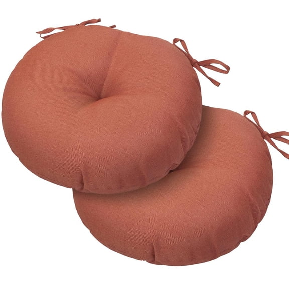 Coral 15 Inch Round Tufted Outdoor Bistro Seat Cushions With Ties Set Of 2 Waterproof Patio Chair Pads