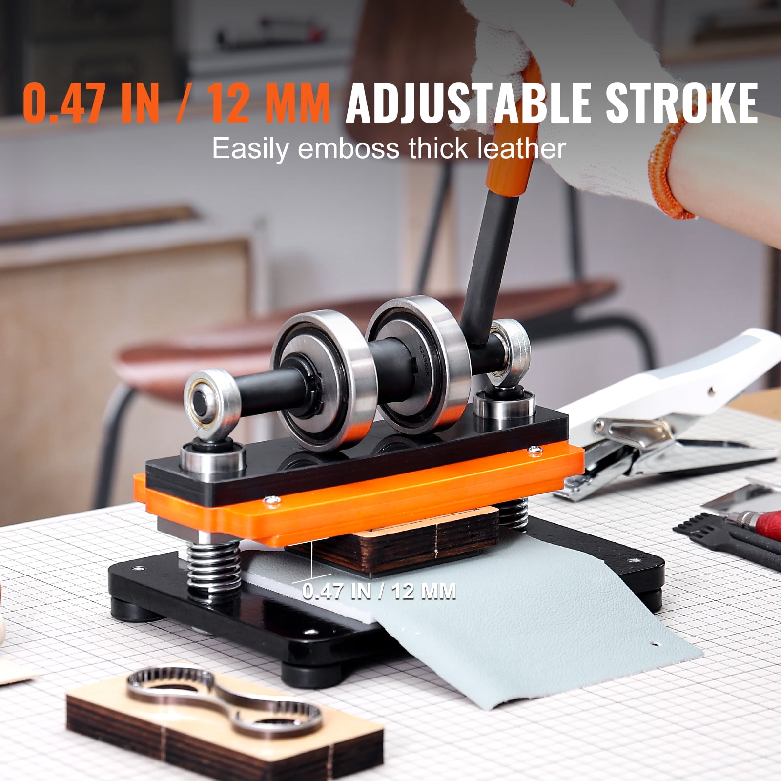 VEVOR Leather Cutting Machine, 7.1 x 3.9 in Embossing Plate Manual Die Cutter, 0.47 in Pressure Stroke Dual Guide Shafts Die Cut Machine, Leather Embossing Machine for Various of Materials
