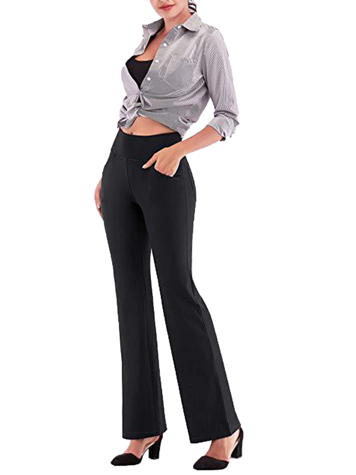 FN Store Womens Yoga Dress Pants Stretchy Work Slacks Business Casual  Office Straight LegBootcut Elastic Waist with 2 Pockets Regular Fit Trouser