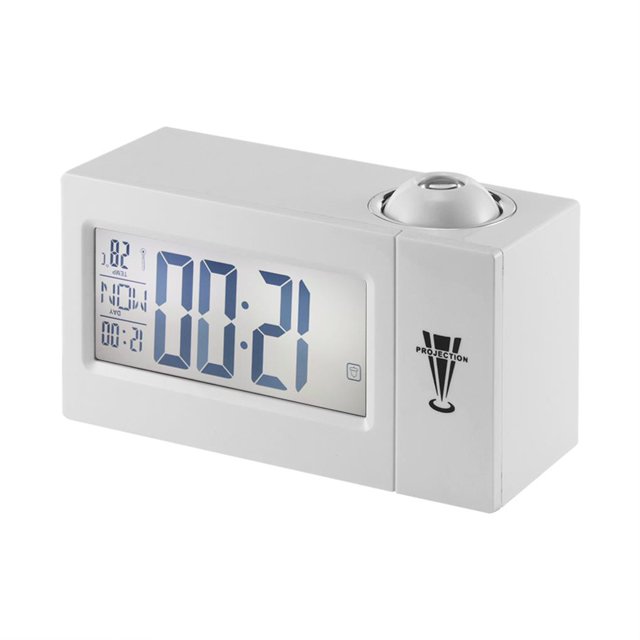 Ounissouiy Reloj despertador de proyección Digital LED, reloj de escritorio electrónico parlante Nixie con proyección de tiempo, reloj despertador de Decoración del hogar blanco Ounissouiy HA025602-01