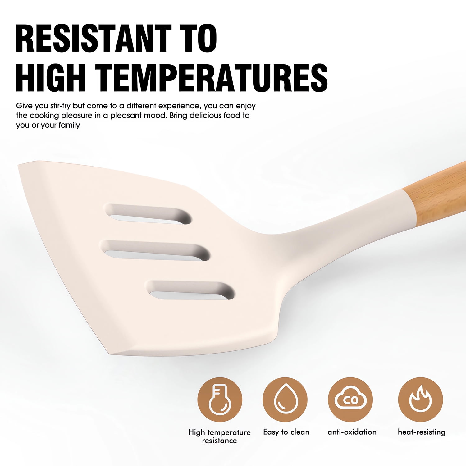 35 Silicone Cooking Utensils Set - 446°F Heat Resistant Silicone Kitchen Utensils for Cooking, Kitchen Utensil Spatula Set w Wooden Handles and Holder, BPA FREE Gadgets for Non-Stick Cookware (Khaki)