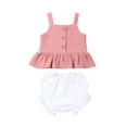 thumbnail image 3 of Newborn Baby Girls Button Sleeveless Crop Tops + Mini Shorts Outfits 2pcs Clothing Set, 3 of 8