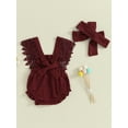 thumbnail image 5 of Yunliwuli Baby Girls Summer Lace Romper Sleeveless Ruffle Trim Bow Decorated Romper with Headband, 5 of 10