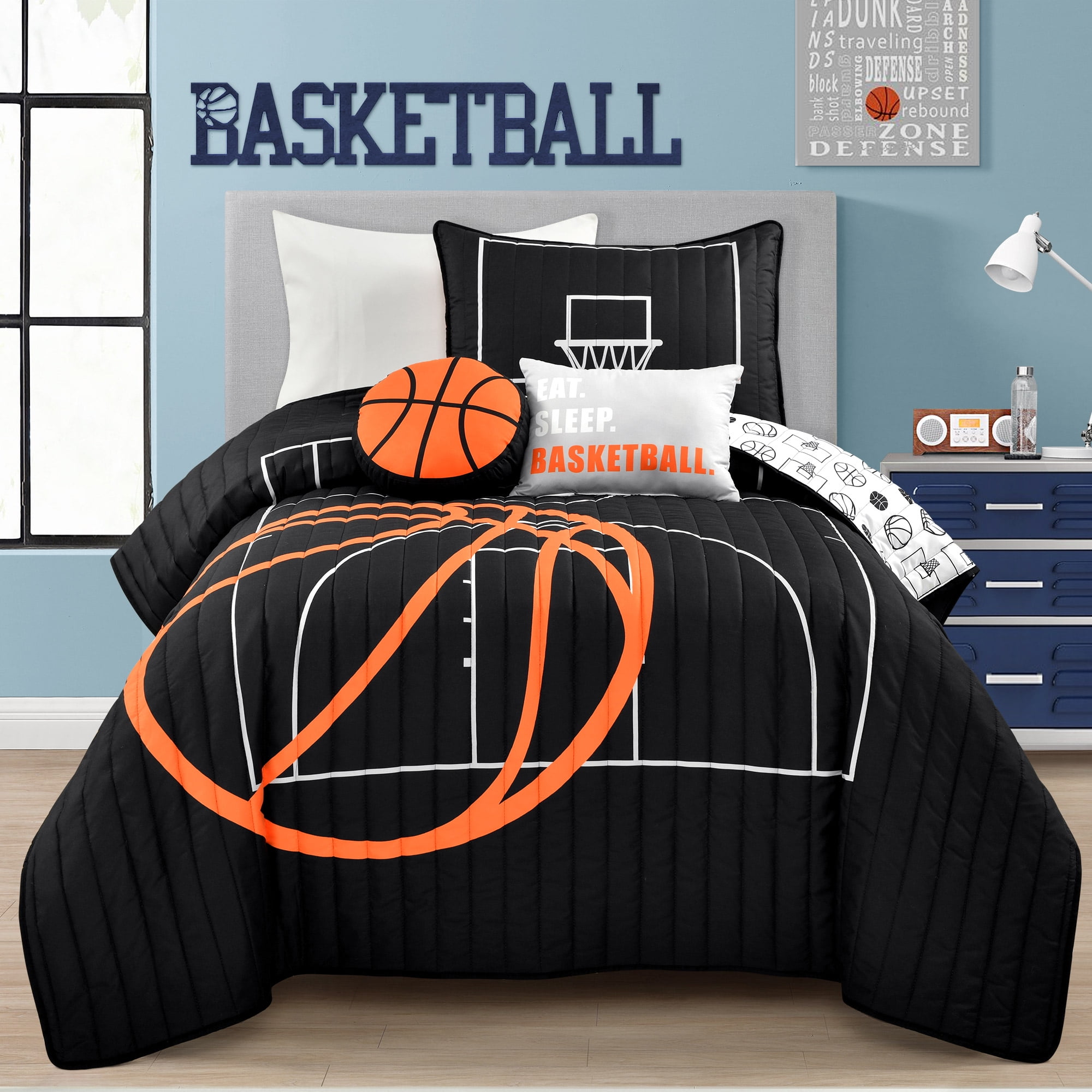 Litanika Basketball Court Comforter Twin 2 Pieces 1 Basketball Comforter and 1 Pillowcase 66x90lnch Microfiber 3D Sport Basketball Comforter Bedding Set for Boys Kids