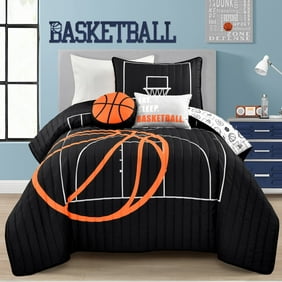 Lush Decor Basketball Game Kids Reversible Quilt, Twin, Black/Orange, 4-Pc Set