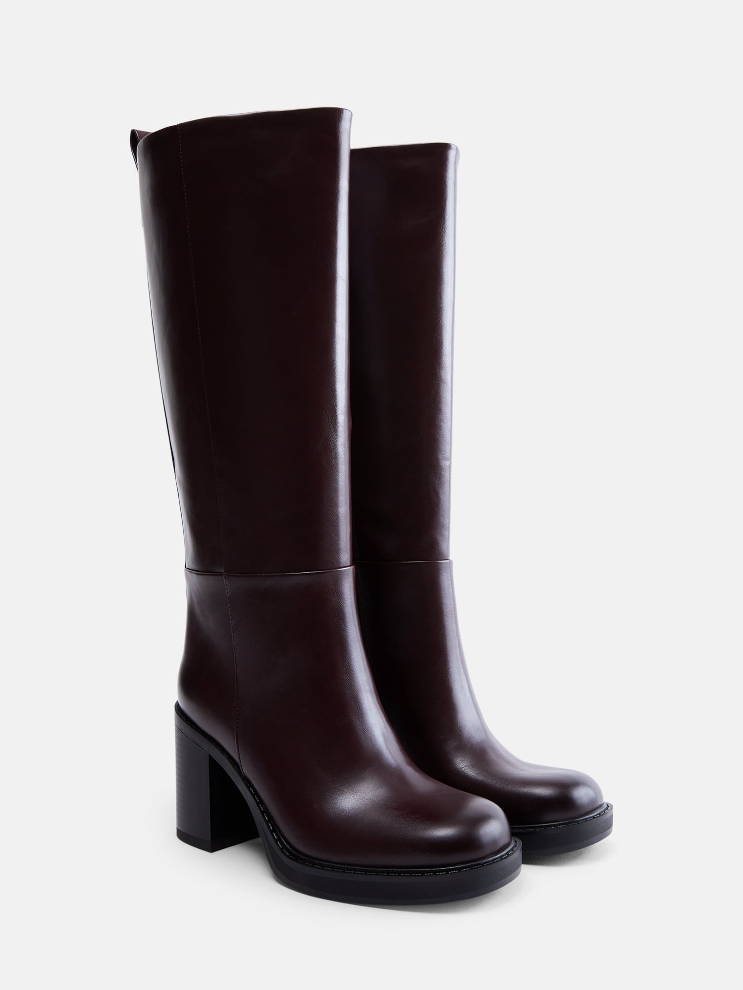 Madden NYC Women's Tall Faux Leather Boots with Stacked Heel