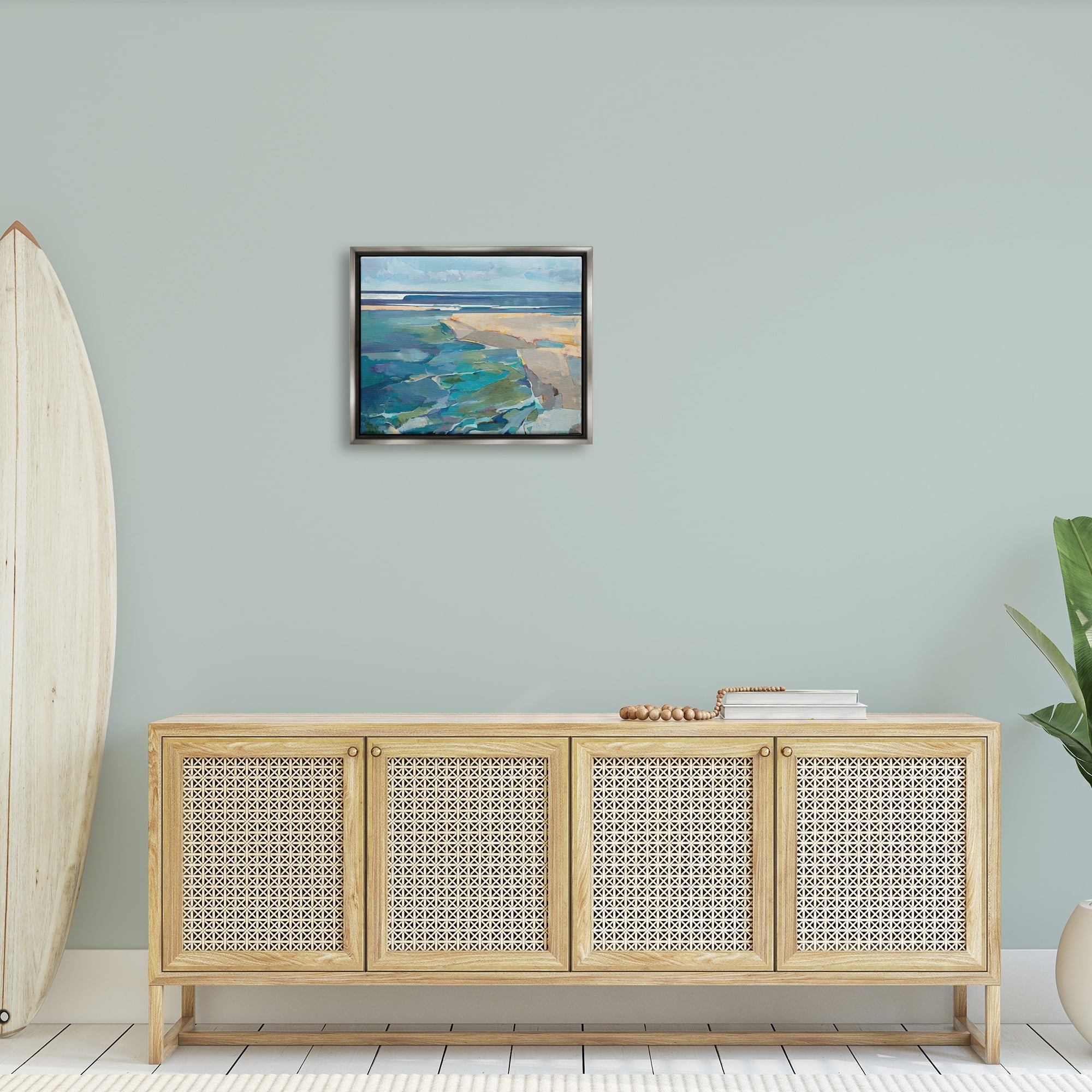 Stupell Industries Abstract Beach Landscape Pastel Cubism Painting Luster Gray Framed Floating Canvas Wall Art, 16x20, by Third and Wall