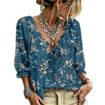 thumbnail image 2 of 3/4 Length Sleeve Womens Tops Lace Up Blouse Dressy Casual V-Neck Summer Tops Loose Fit Work Blouses, 2 of 5