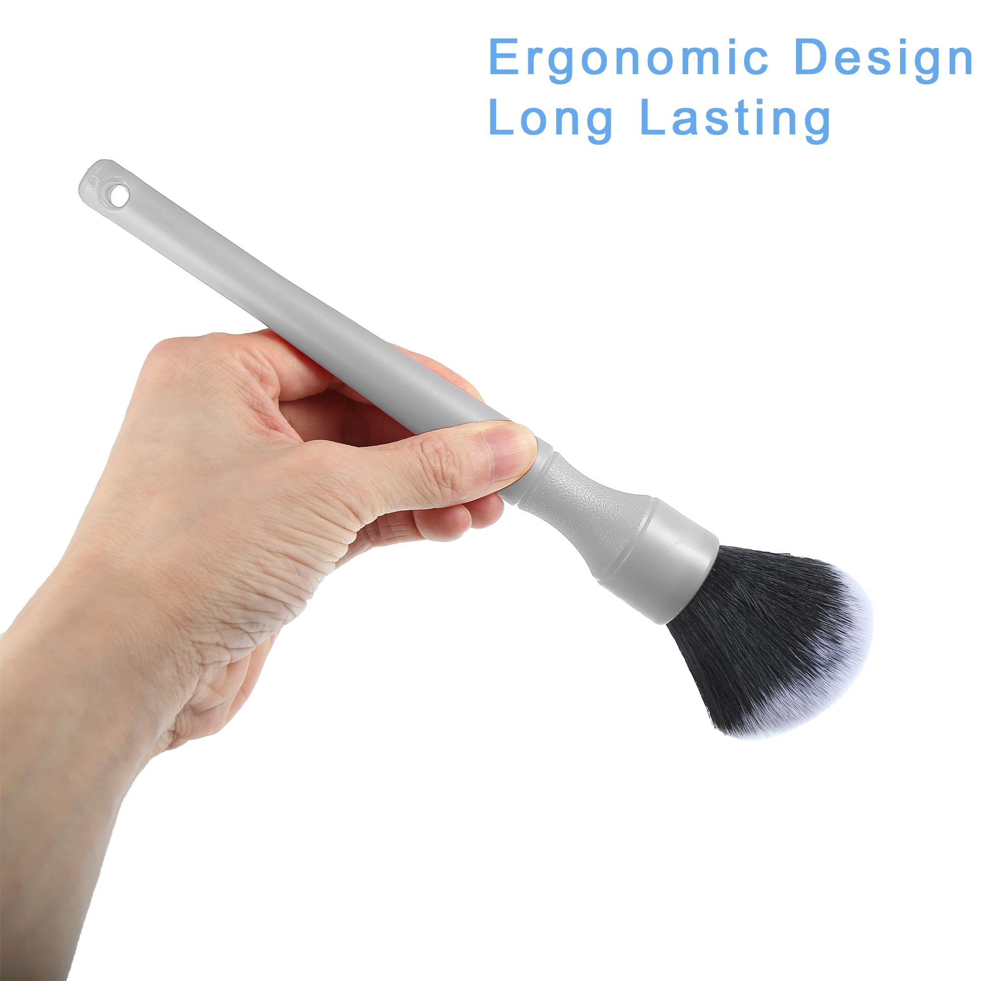 Unique Bargains 2pcs Car Detailing Brush Set Ultra Soft Synthetic PBT Brush Gray
