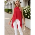 thumbnail image 2 of DARING DIVA Women's Tie Back High Low Hem Sleeveless Mock Neck Blouses S Red, 2 of 8
