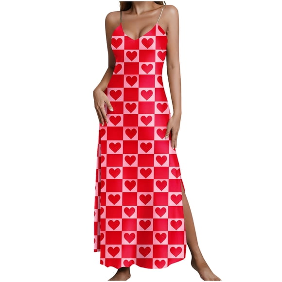 Women's Sundress, Summer Maxi Dress with V Neck and Slit, Spaghetti Strap Casual Beach Dress for Vacation, Date Night, Lounge