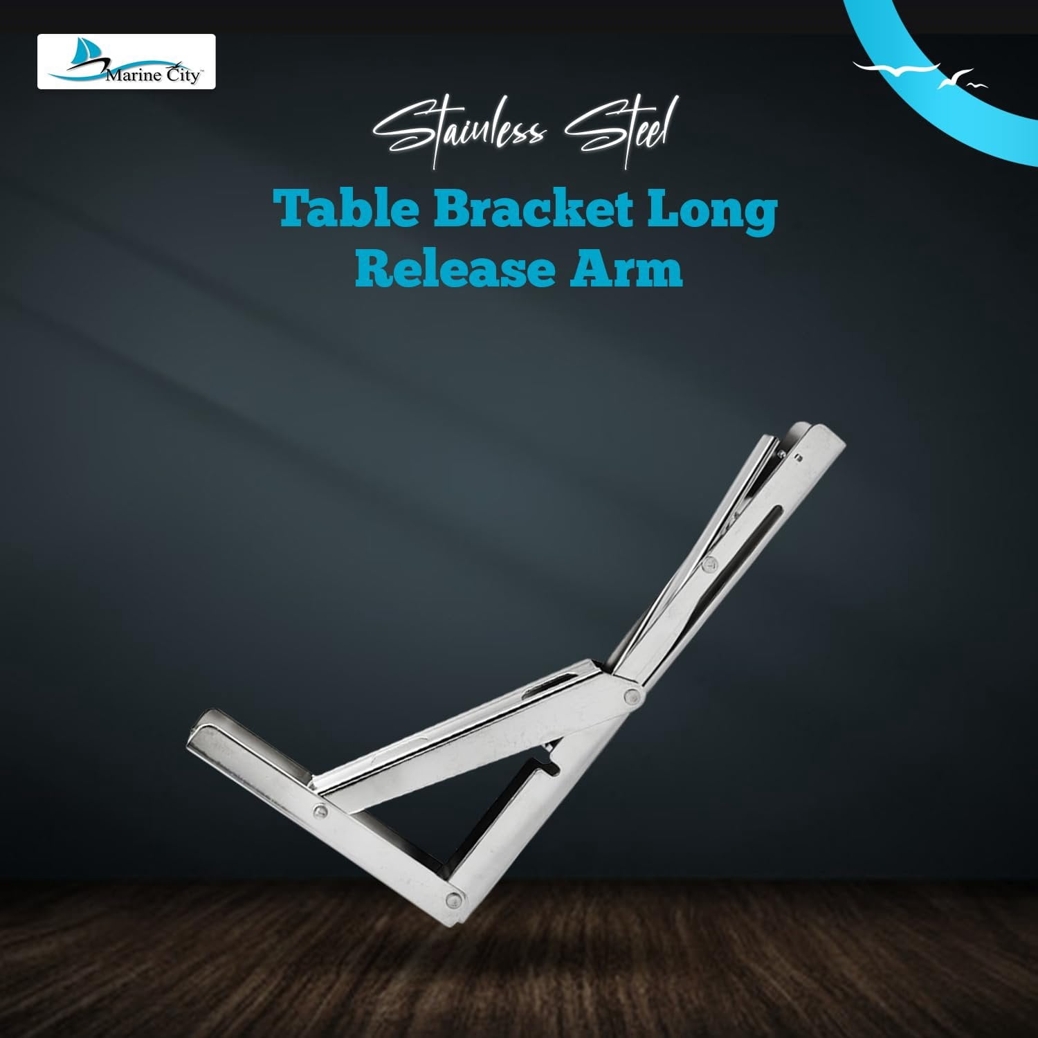 MARINE CITY Table Bracket Long Release Arm, 304 Stainless Steel Folding Shelf Bracket, 12-inch Arm, Supports 330LB, Space-Saving Design, Ideal for Tables, Shelves, Storage Racks Pack of 1