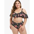 thumbnail image 3 of Rosegal Women Floral Flounce Plus Size Cold Shoulder Bikini Swimsuit Black 4X, 3 of 5