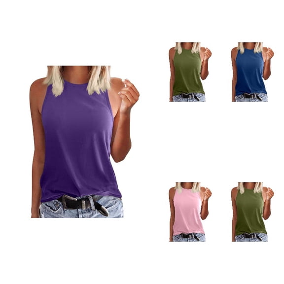 XIYON Tank Top For Women Round Neck Sleeveless Solid Color Loose Fit Comfortable Breathable Top Camisole For Casual Daily Wear,Purple,Xxl
