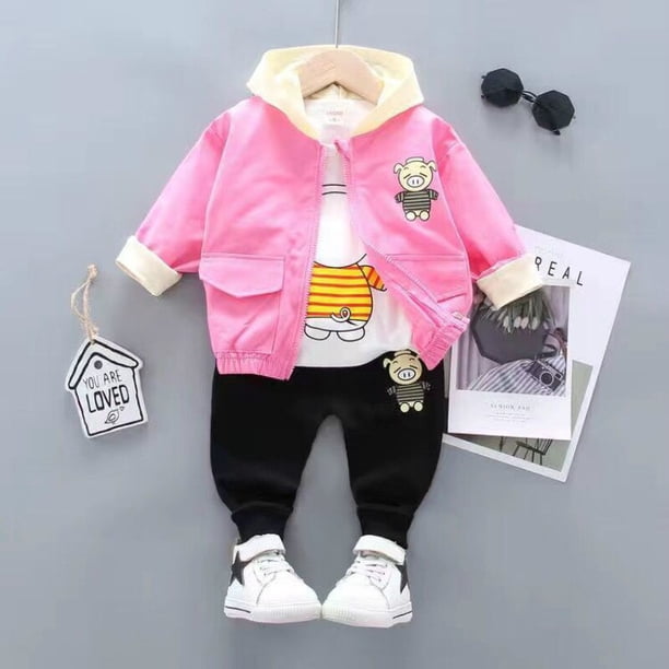3PCS Baby Boys Conjuntos de ropa Ropa para niños Chaquetas para niñas Abrigo + Niños Camiseta de manga larga + Pantalones deportivos Trajes Pantalones para niños pequeños100-L (85-95 CM) Gao Jinjia LED