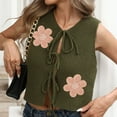 thumbnail image 5 of Tie Front Sweater Vest Women Floral Sleeveless Knit Vests Y2k Cute Fashion Casual Sleeveless Tops Green, M, 5 of 7