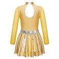 thumbnail image 2 of IEFIEL Kids Girls Figure Ice Skating Dress Halter Long Sleeve Jazz Modern Dance Leotard Dress Dancewear Gold 6, 2 of 7