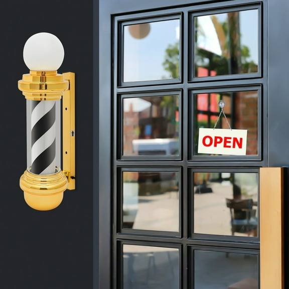 Barber Pole Light Black,White Gold Rotating Hair Salon Open Sign IP54 Waterproof