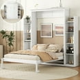 thumbnail image 1 of Full Size Murphy Bed Wall Bed with Shelves and LED Lights,White, 1 of 23