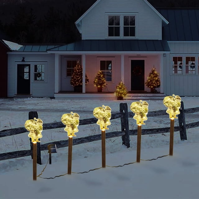 Fiudx Luces Solares Navideñas, Paquete de 5, Decoración para Jardín Exterior, Papá Noel, Copo de Nieve, Patrones de Árboles, Energía Solar, Fácil Instalación, Decoración para Caminos de Jardín, Luces