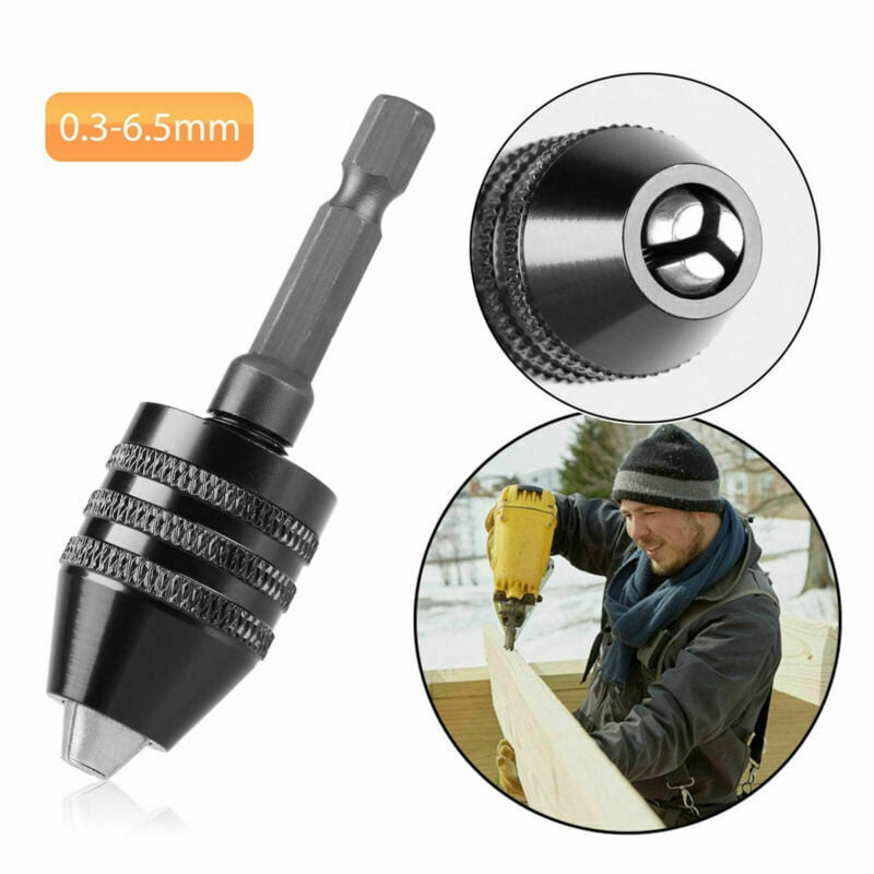 0.3-6.5mm Keyless Drill Bit Chuck Adapter with 1/4" Hex Shank for Impact Driver 