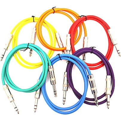 Seismic Audio SATRX-3 ¼” Balance TRS Male to Male Electric Patch Power Amplifier Cord / Audio Instrument Cables, Oxygen Free Copper Conductor, Essential Interconnect, 3 Ft, 6 Pack, Multi-Color