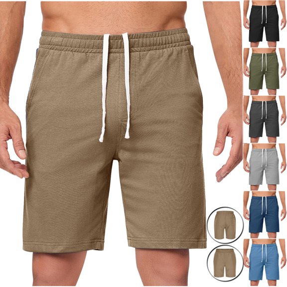 Havenre Men's Casual Shorts Lightweight Solid Color Drawstring Elastic Waist Workout Lounge Shorts Straight Leg Beach Jersey Sweat Shorts